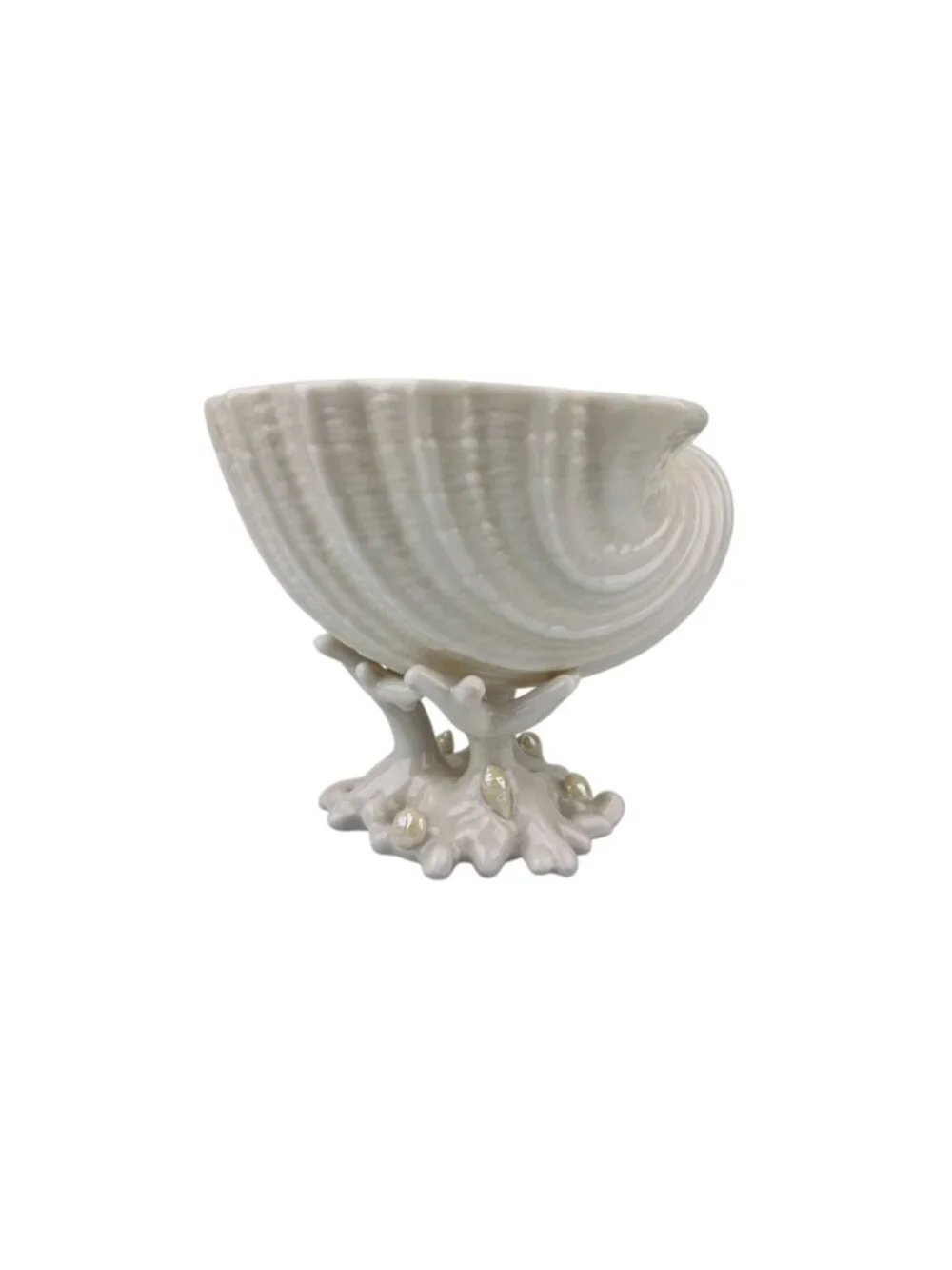 Belleek Ireland Cardium Shell On Coral Base Compote Candy Pedestal Bowl Beige